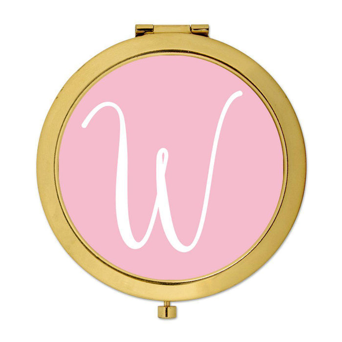 Andaz Press Blush Pink Monogram Gold 2.75 inch Round Compact Mirror-Set of 1-Andaz Press-W-