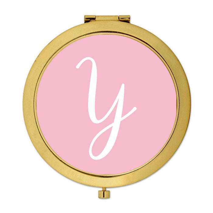 Andaz Press Blush Pink Monogram Gold 2.75 inch Round Compact Mirror-Set of 1-Andaz Press-Y-