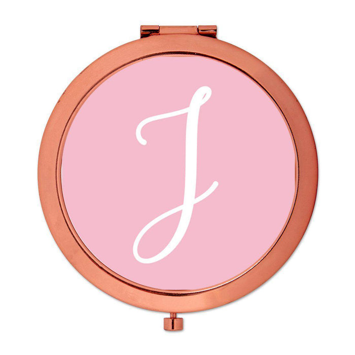 Andaz Press Blush Pink Monogram Rose Gold 2.75 inch Round Compact Mirror-Set of 1-Andaz Press-J-