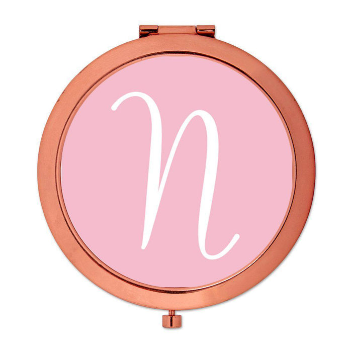 Andaz Press Blush Pink Monogram Rose Gold 2.75 inch Round Compact Mirror-Set of 1-Andaz Press-N-