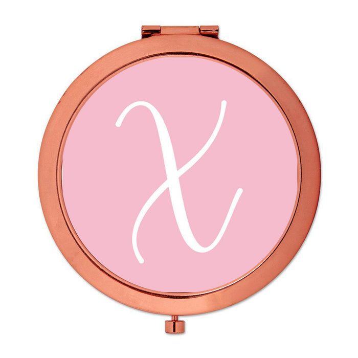 Andaz Press Blush Pink Monogram Rose Gold 2.75 inch Round Compact Mirror-Set of 1-Andaz Press-X-