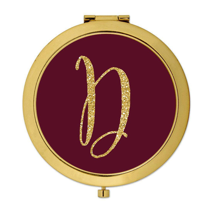 Andaz Press Burgundy Maroon Jewel Tone with Faux Gold Glitter Monogram 2.75 inch Round Gold Compact Mirror-Set of 1-Andaz Press-D-