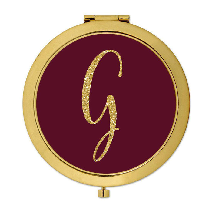 Andaz Press Burgundy Maroon Jewel Tone with Faux Gold Glitter Monogram 2.75 inch Round Gold Compact Mirror-Set of 1-Andaz Press-G-