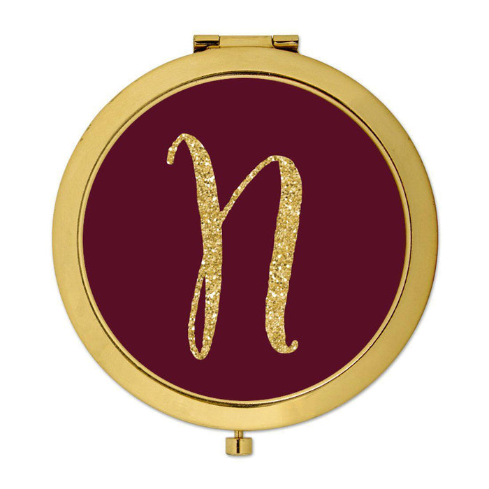 Andaz Press Burgundy Maroon Jewel Tone with Faux Gold Glitter Monogram 2.75 inch Round Gold Compact Mirror-Set of 1-Andaz Press-N-