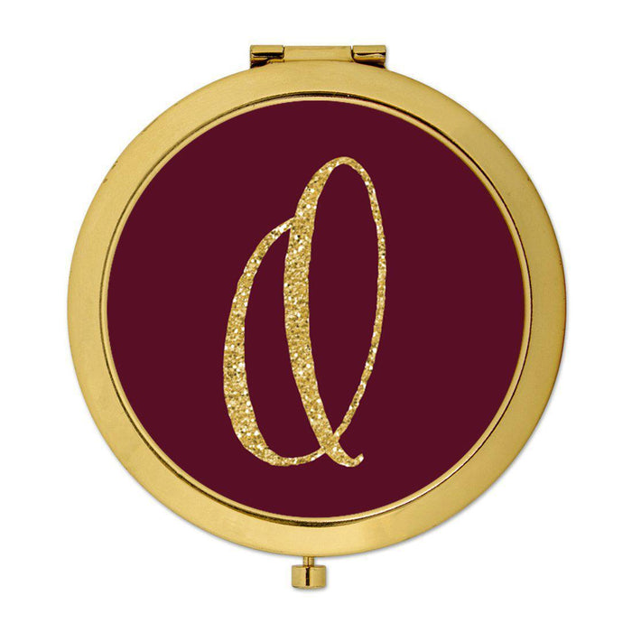 Andaz Press Burgundy Maroon Jewel Tone with Faux Gold Glitter Monogram 2.75 inch Round Gold Compact Mirror-Set of 1-Andaz Press-O-