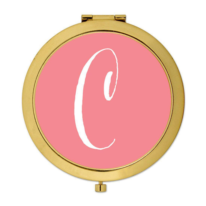 Andaz Press Coral Monogram Gold 2.75 inch Round Compact Mirror-Set of 1-Andaz Press-C-