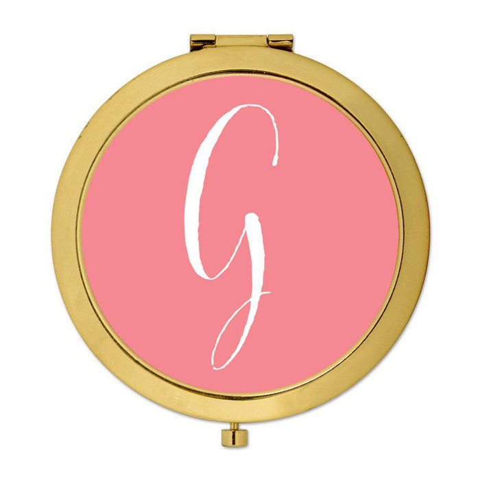 Andaz Press Coral Monogram Gold 2.75 inch Round Compact Mirror-Set of 1-Andaz Press-G-