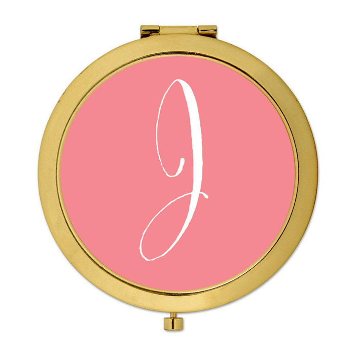 Andaz Press Coral Monogram Gold 2.75 inch Round Compact Mirror-Set of 1-Andaz Press-J-