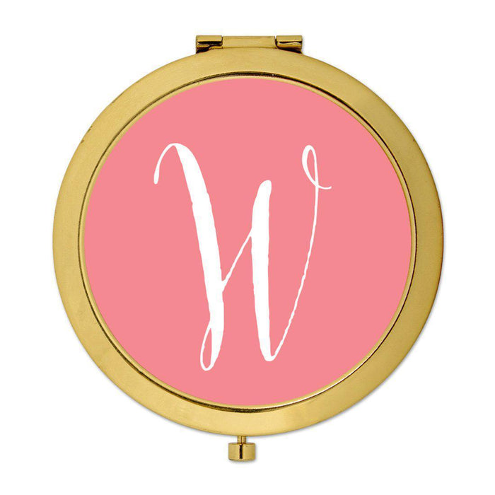Andaz Press Coral Monogram Gold 2.75 inch Round Compact Mirror-Set of 1-Andaz Press-W-