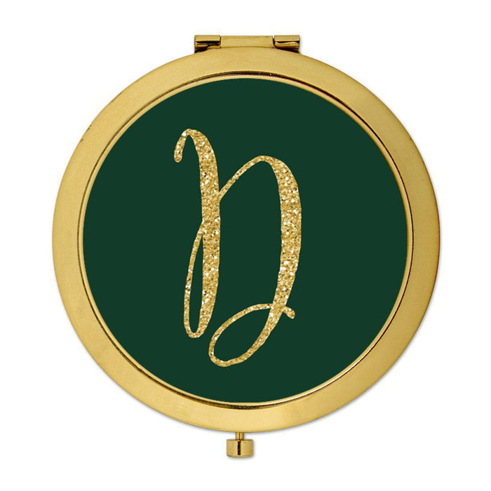 Andaz Press Emerald Green Gold Glitter Monogram Gold 2.75 inch Round Compact Mirror-Set of 1-Andaz Press-D-