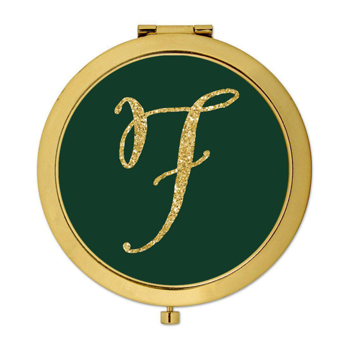 Andaz Press Emerald Green Gold Glitter Monogram Gold 2.75 inch Round Compact Mirror-Set of 1-Andaz Press-F-