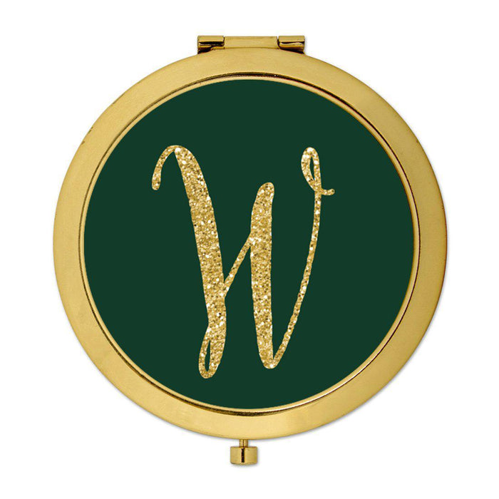 Andaz Press Emerald Green Gold Glitter Monogram Gold 2.75 inch Round Compact Mirror-Set of 1-Andaz Press-W-
