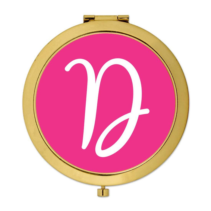 Andaz Press Fuchsia Hot Pink Monogram Gold 2.75 inch Round Compact Mirror-Set of 1-Andaz Press-D-