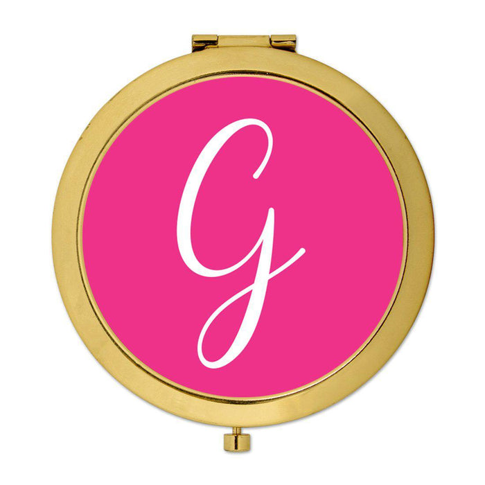 Andaz Press Fuchsia Hot Pink Monogram Gold 2.75 inch Round Compact Mirror-Set of 1-Andaz Press-G-
