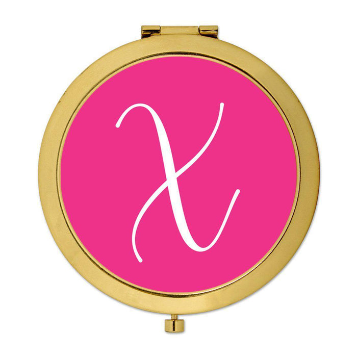 Andaz Press Fuchsia Hot Pink Monogram Gold 2.75 inch Round Compact Mirror-Set of 1-Andaz Press-X-
