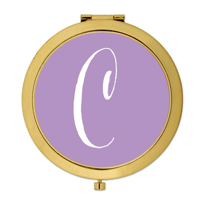 Andaz Press Lavender Monogram Gold 2.75 inch Round Compact Mirror-Set of 1-Andaz Press-C-