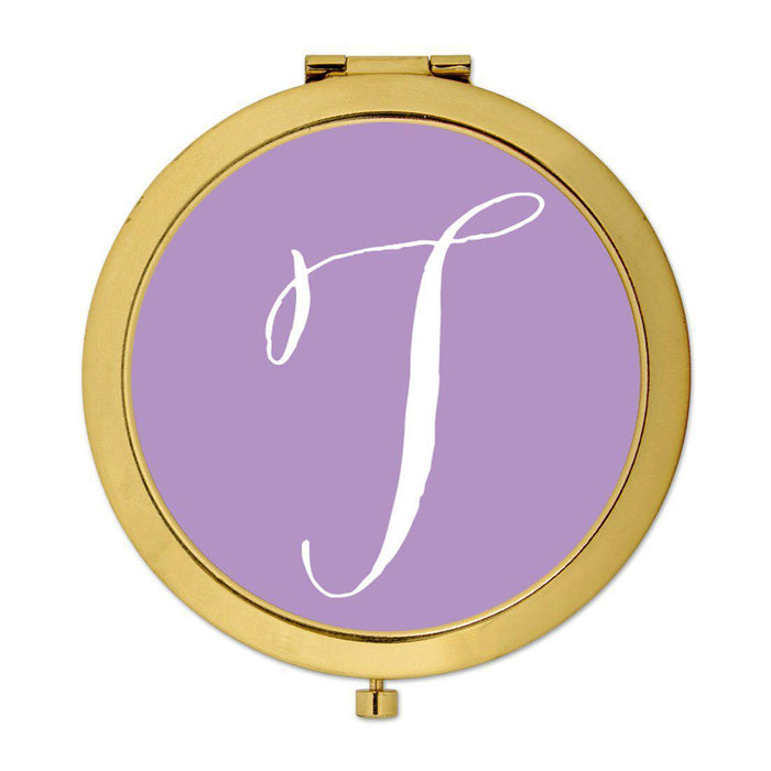 Andaz Press Lavender Monogram Gold 2.75 inch Round Compact Mirror-Set of 1-Andaz Press-T-