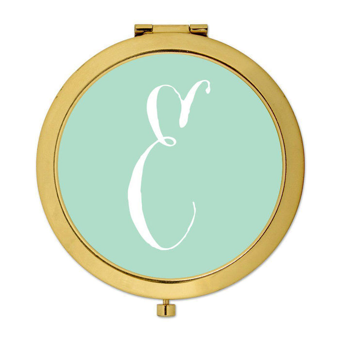 Andaz Press Mint Green Monogram Gold 2.75 inch round Compact Mirror-Set of 1-Andaz Press-E-