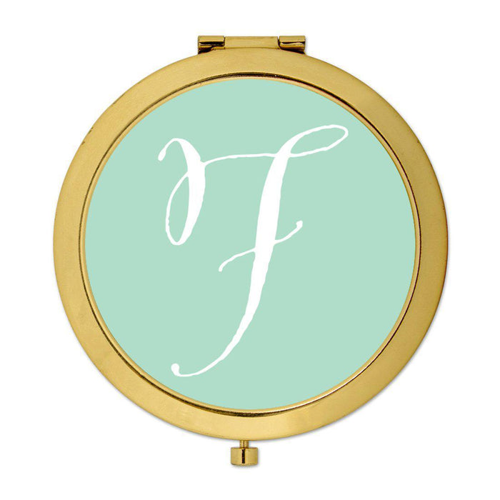 Andaz Press Mint Green Monogram Gold 2.75 inch round Compact Mirror-Set of 1-Andaz Press-F-