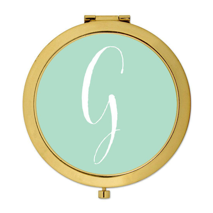 Andaz Press Mint Green Monogram Gold 2.75 inch round Compact Mirror-Set of 1-Andaz Press-G-