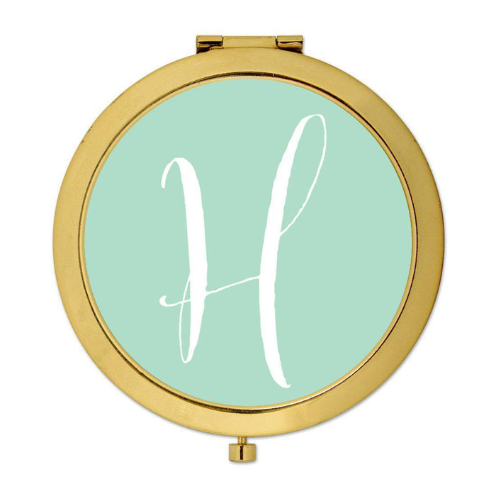Andaz Press Mint Green Monogram Gold 2.75 inch round Compact Mirror-Set of 1-Andaz Press-H-