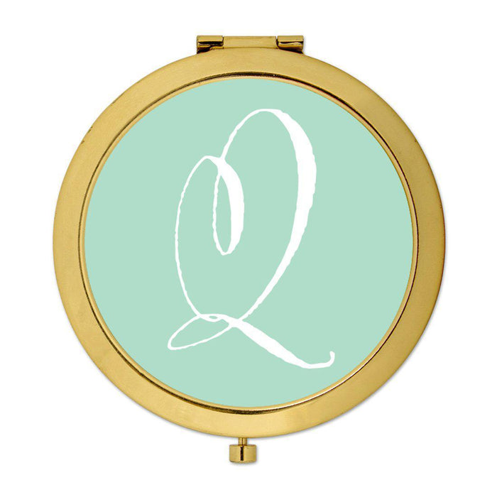 Andaz Press Mint Green Monogram Gold 2.75 inch round Compact Mirror-Set of 1-Andaz Press-Q-