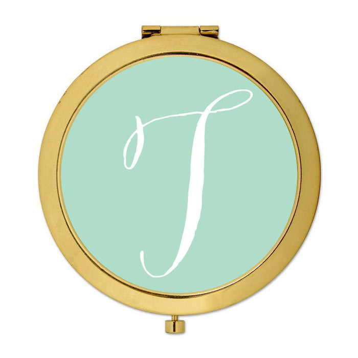 Andaz Press Mint Green Monogram Gold 2.75 inch round Compact Mirror-Set of 1-Andaz Press-T-