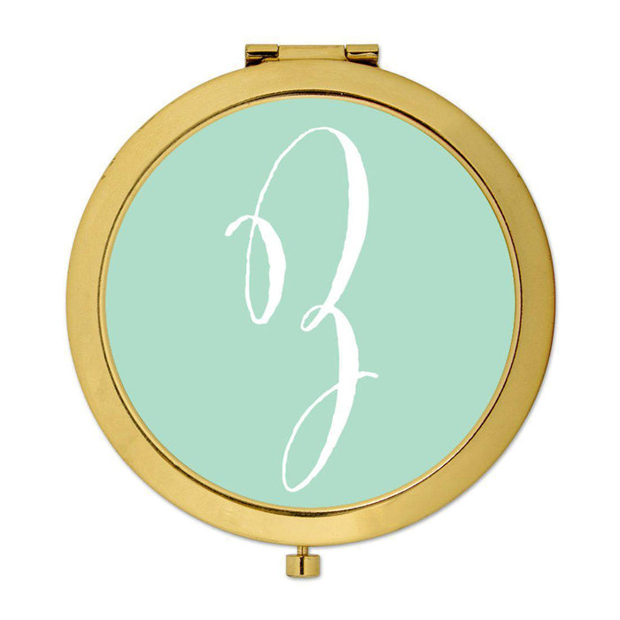 Andaz Press Mint Green Monogram Gold 2.75 inch round Compact Mirror-Set of 1-Andaz Press-Z-