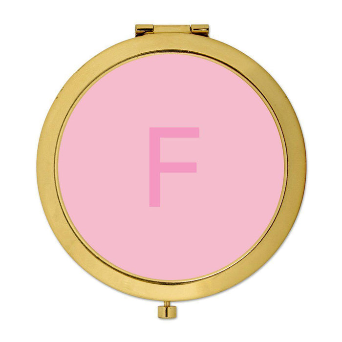 Andaz Press Modern Blush Pink Monogram Gold 2.75 inch Round Compact Mirror-Set of 1-Andaz Press-F-