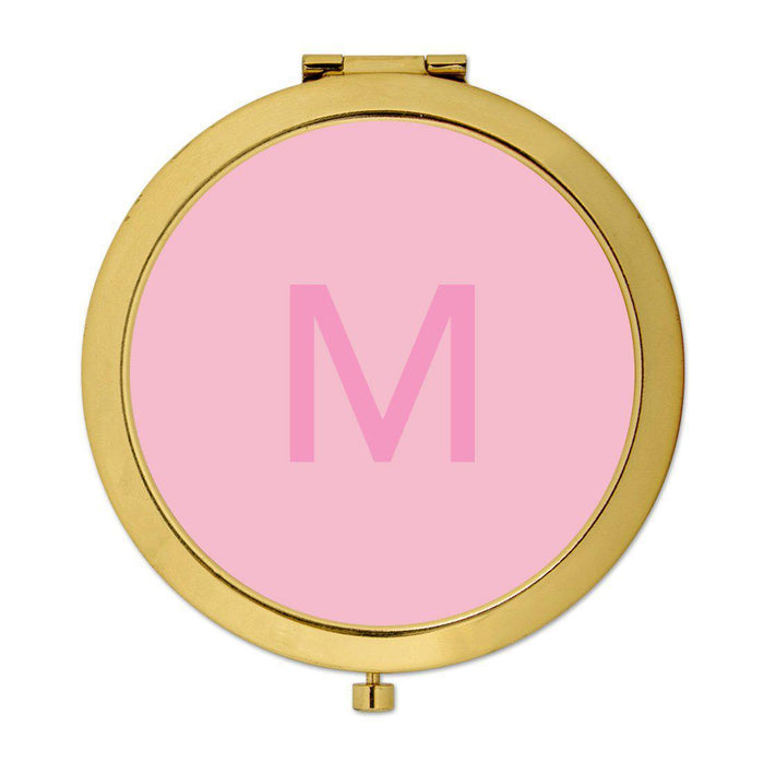 Andaz Press Modern Blush Pink Monogram Gold 2.75 inch Round Compact Mirror-Set of 1-Andaz Press-M-