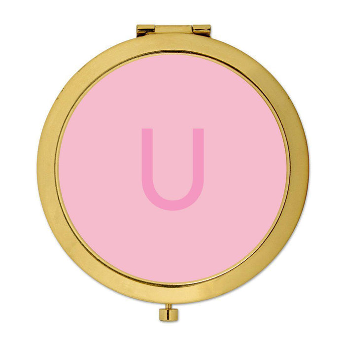 Andaz Press Modern Blush Pink Monogram Gold 2.75 inch Round Compact Mirror-Set of 1-Andaz Press-U-