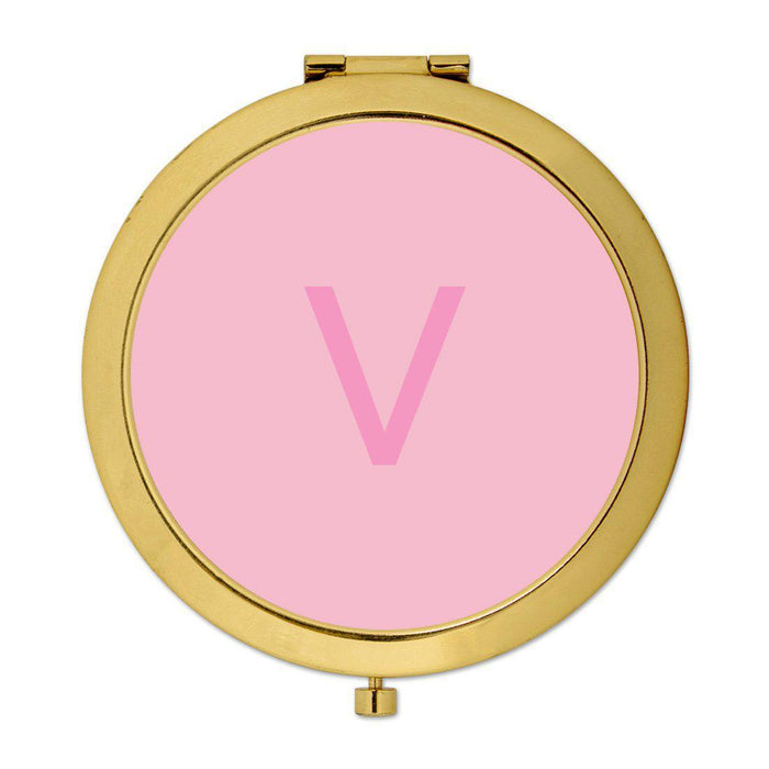 Andaz Press Modern Blush Pink Monogram Gold 2.75 inch Round Compact Mirror-Set of 1-Andaz Press-V-