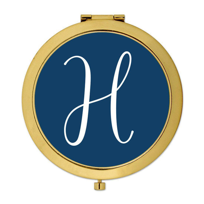 Andaz Press Navy Blue Monogram Gold 2.75 inch Round Compact Mirror-Set of 1-Andaz Press-H-