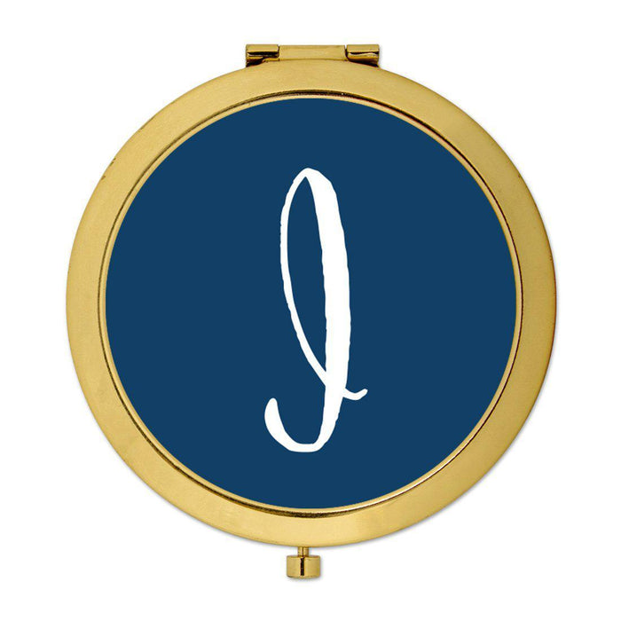 Andaz Press Navy Blue Monogram Gold 2.75 inch Round Compact Mirror-Set of 1-Andaz Press-I-