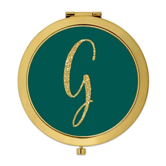 Andaz Press Peacock Blue Jewel Tone with Faux Gold Glitter Monogram Gold 2.75 inch Round Compact Mirror-Set of 1-Andaz Press-G-