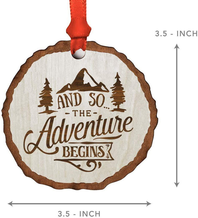 Andaz Press Real Wood Rustic Christmas Ornament, Engraved Wood Slab, and so The Adventure Begins-Set of 1-Andaz Press-and so The Adventure Begins-
