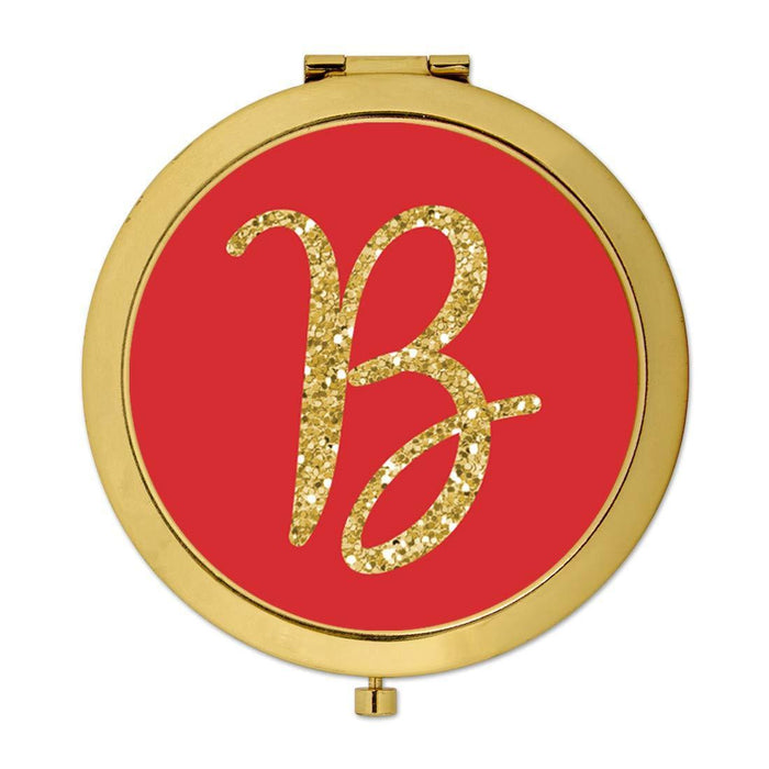 Andaz Press Red with Faux Gold Glitter Monogram Gold Compact Mirror-Set of 1-Andaz Press-B-