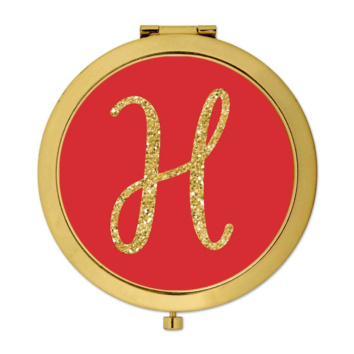 Andaz Press Red with Faux Gold Glitter Monogram Gold Compact Mirror-Set of 1-Andaz Press-H-