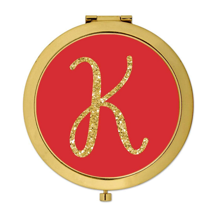 Andaz Press Red with Faux Gold Glitter Monogram Gold Compact Mirror-Set of 1-Andaz Press-K-