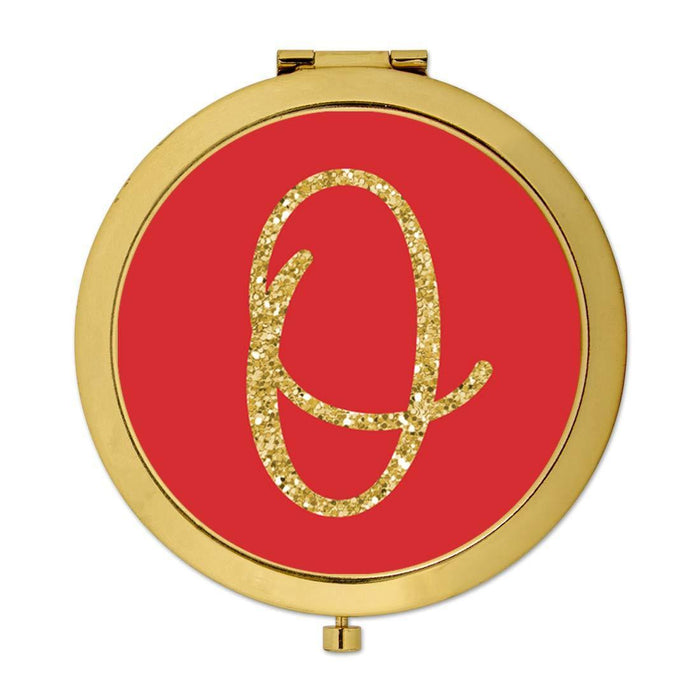 Andaz Press Red with Faux Gold Glitter Monogram Gold Compact Mirror-Set of 1-Andaz Press-O-