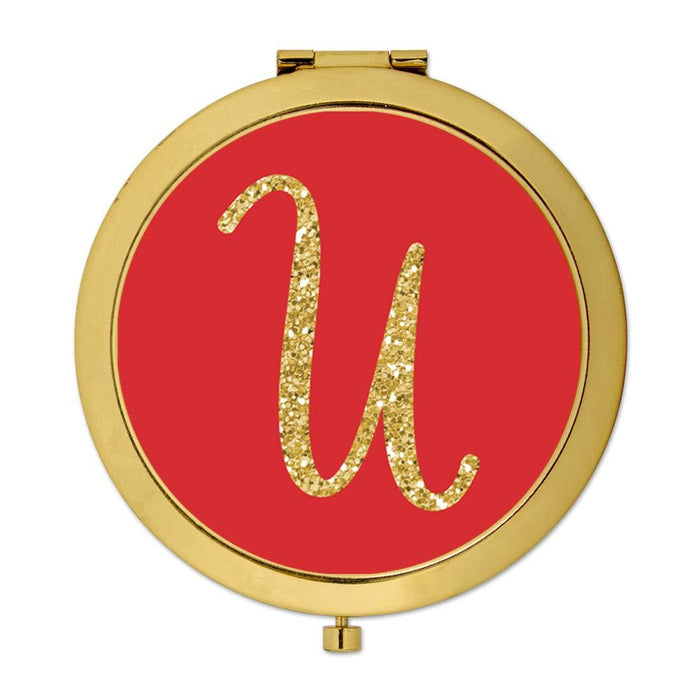 Andaz Press Red with Faux Gold Glitter Monogram Gold Compact Mirror-Set of 1-Andaz Press-U-