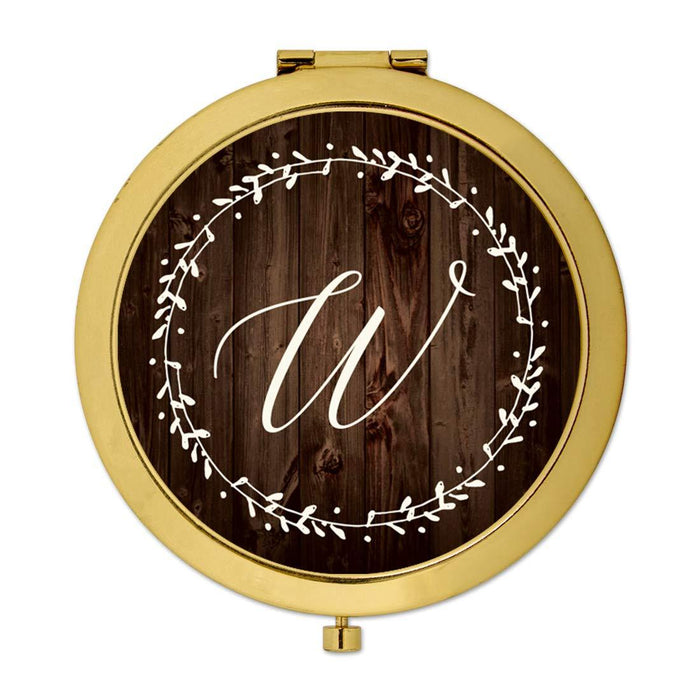 Andaz Press Rustic Wood with Laurels Monogram Gold Compact Mirror-Set of 1-Andaz Press-W-