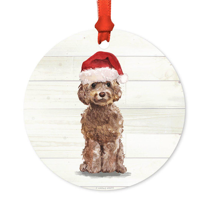 Animal Pet Dog Metal Christmas Ornament, Wire with Santa Hat-Set of 1-Andaz Press-Brown Cockapoo-