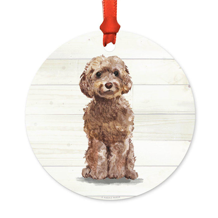 Animal Pet Dog Metal Christmas Ornament, Wire with Santa Hat-Set of 1-Andaz Press-Champagne Tan Cockapoo-