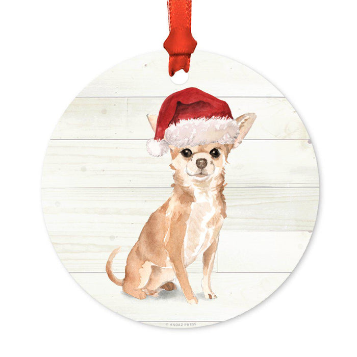 Animal Pet Dog Metal Christmas Ornament, Wire with Santa Hat-Set of 1-Andaz Press-Chihuahua-