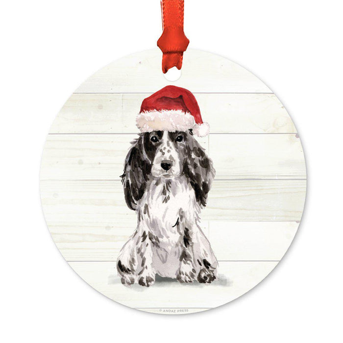 Animal Pet Dog Metal Christmas Ornament, Wire with Santa Hat-Set of 1-Andaz Press-Cocker Spaniel-