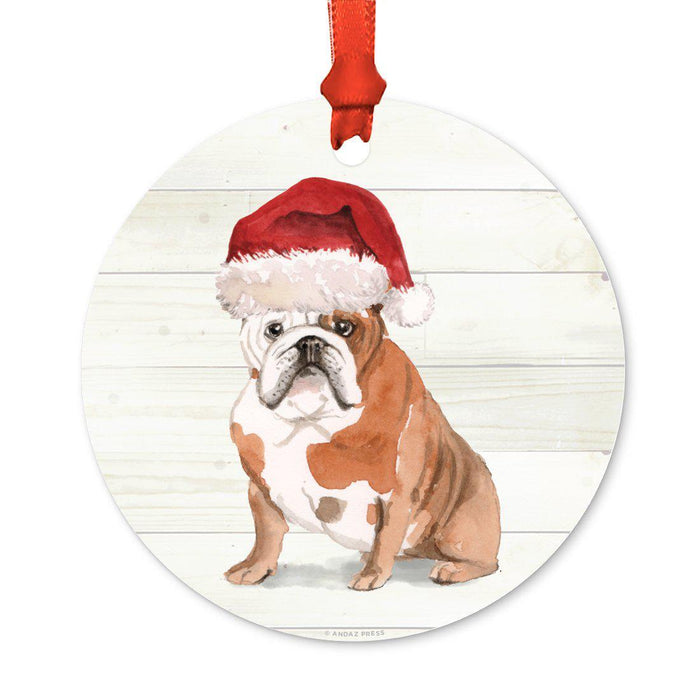 Animal Pet Dog Metal Christmas Ornament, Wire with Santa Hat-Set of 1-Andaz Press-English Bulldog-