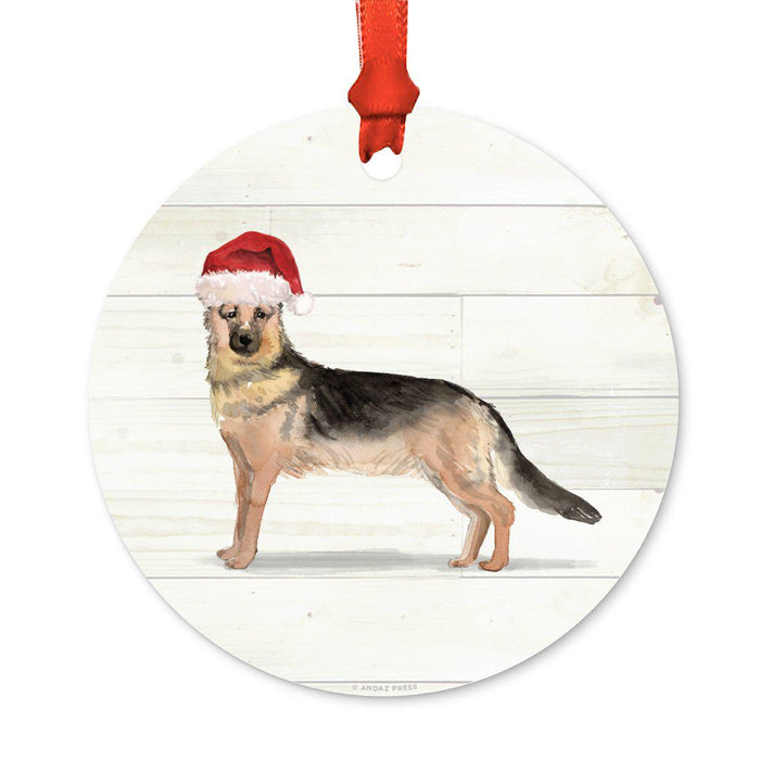 Animal Pet Dog Metal Christmas Ornament, Wire with Santa Hat-Set of 1-Andaz Press-German Shepherd-