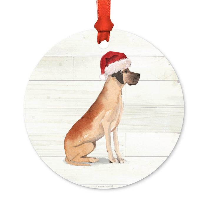 Animal Pet Dog Metal Christmas Ornament, Wire with Santa Hat-Set of 1-Andaz Press-Great Dane-