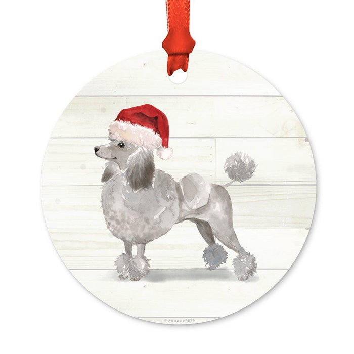 Animal Pet Dog Metal Christmas Ornament, Wire with Santa Hat-Set of 1-Andaz Press-Grey Poodle-